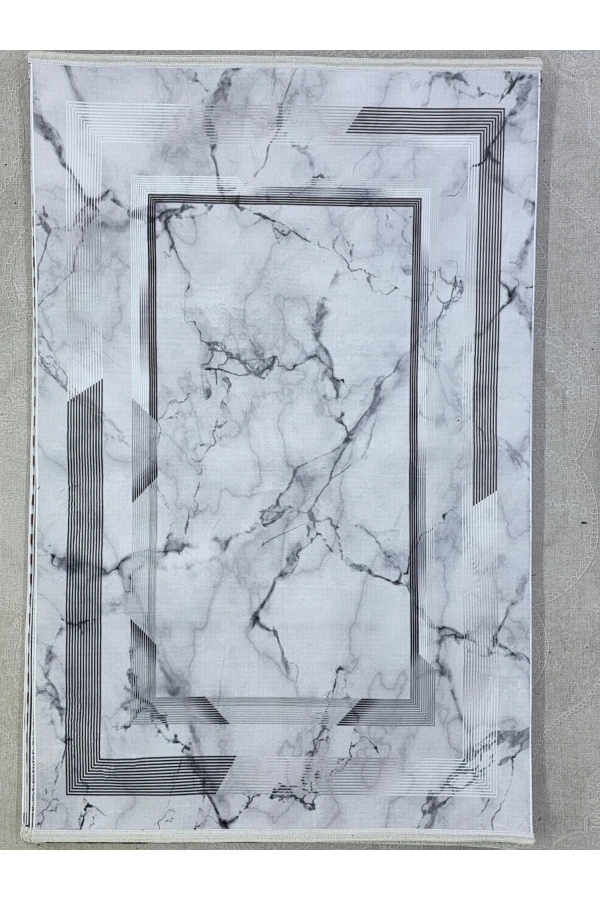 Bellino 4713 Beyaz Mermer Desenli Çerçeveli Halı 120x180