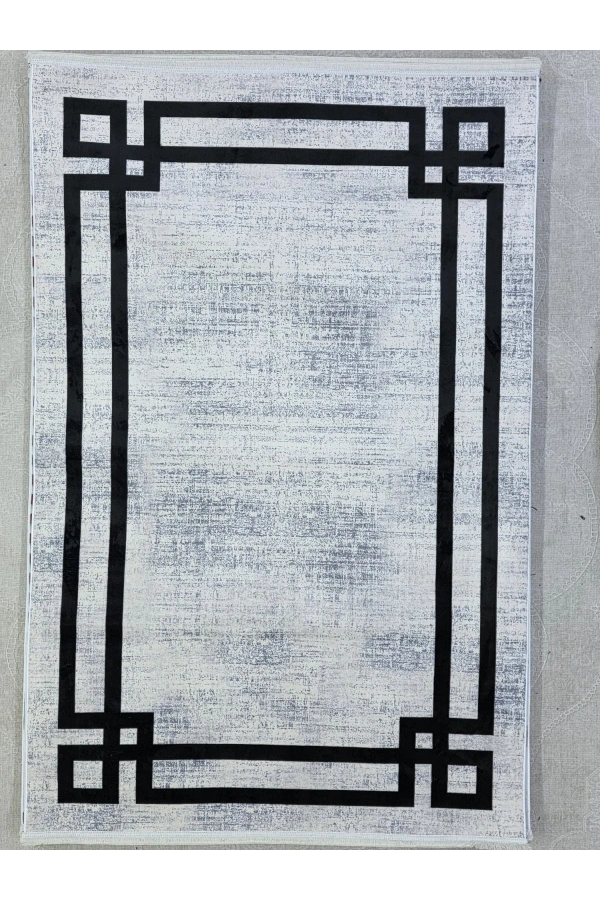 Bellino 4452 Beyaz Eskitme L-Köşe Bordürlü Halı 120x180