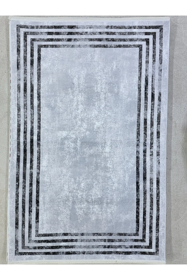 Bellino 4434 Gri Beyaz Eskitme Çerçeveli Halı 120x180