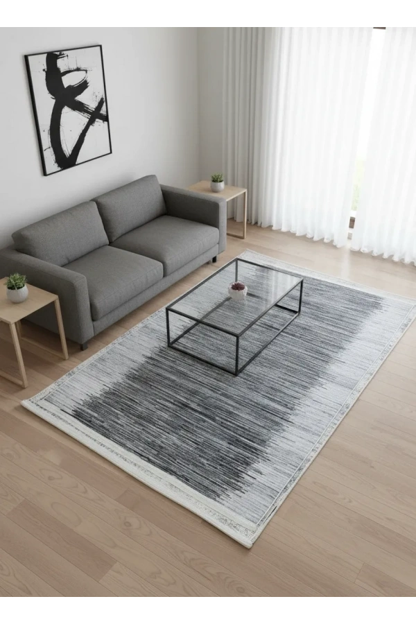 Bellino 4431 Beyaz Siyah Çizgili Gradyan Halı 120x180