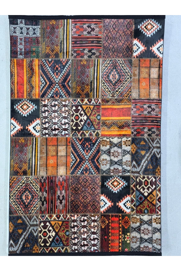 Bellino 4411 Siyah Renkli Kilim Patchwork Halı 120x180