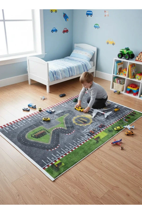 Bellino 5505 Çocuk Oyun Halısı Yarış Pisti Temalı 120x180