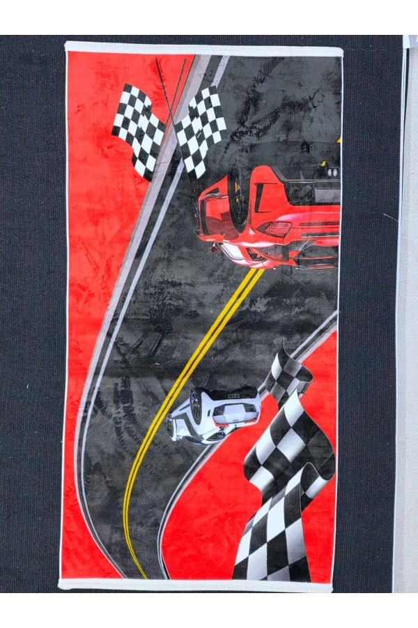 Bellino 5446 Kırmızı Siyah Formula Yarış Bayraklı Halı 80x150