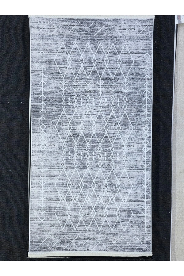Bellino 4944 Gri Siyah Eskitme Çizgili Bordür Halı 80x150