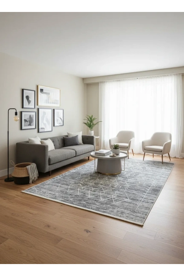 Bellino 4944 Gri Siyah Eskitme Çizgili Bordür Halı 80x150