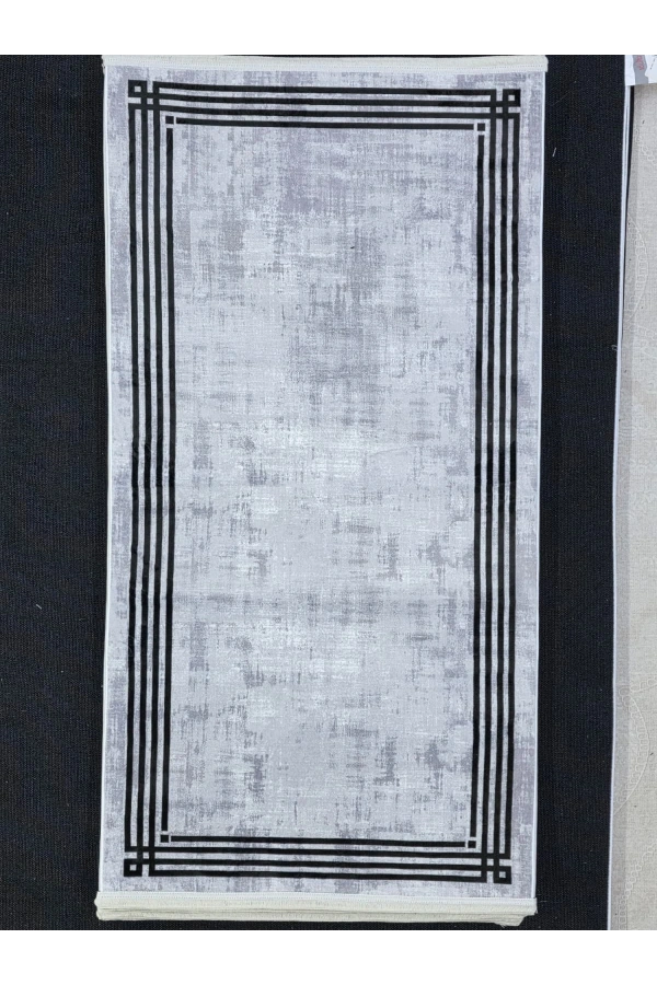 Bellino 4856 Gri Beyaz Eskitme Çift Çerçeve Halı 80x150