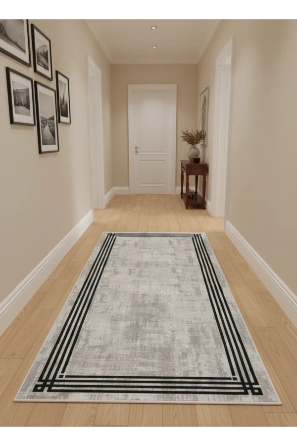 Bellino 4856 Gri Beyaz Eskitme Çift Çerçeve Halı 80x150