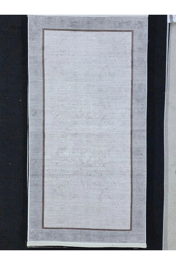 Bellino 4721 Bej Beyaz İç İçe Kare Labirent Halı 80x150