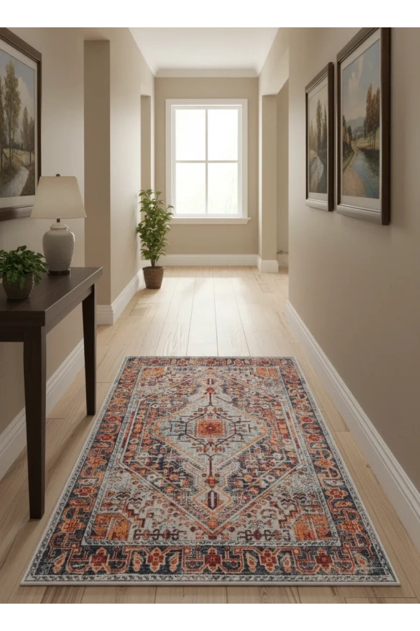 Bellino 4586 Bej Renkli Elmas Geometrik Bohem Halı 80x150