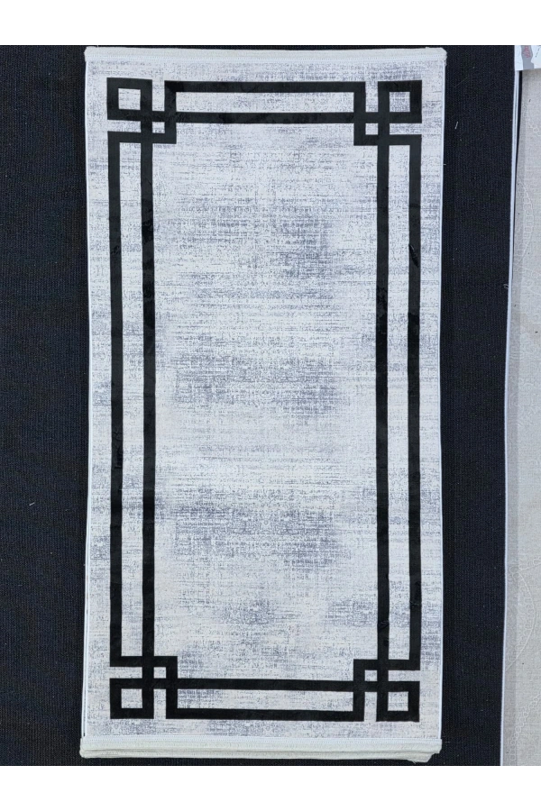 Bellino 4452 Beyaz Siyah Köşeli Çerçeve Halı 80x150
