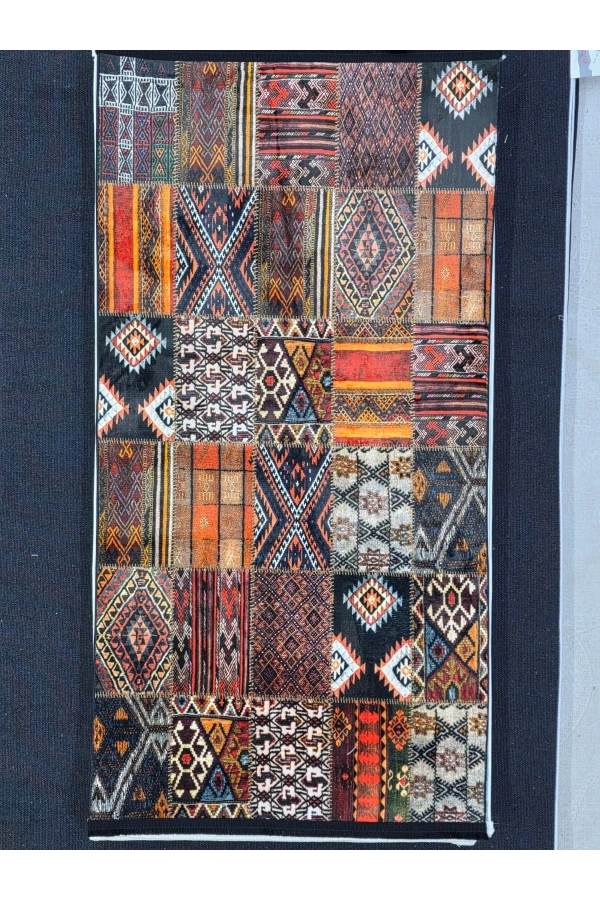 Bellino 4411 Siyah Renkli Kilim Patchwork Halı 80x150
