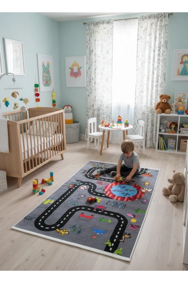 Bellino 5472 Çocuk Oyun Halısı Hayvan Trafik Temalı 80x150