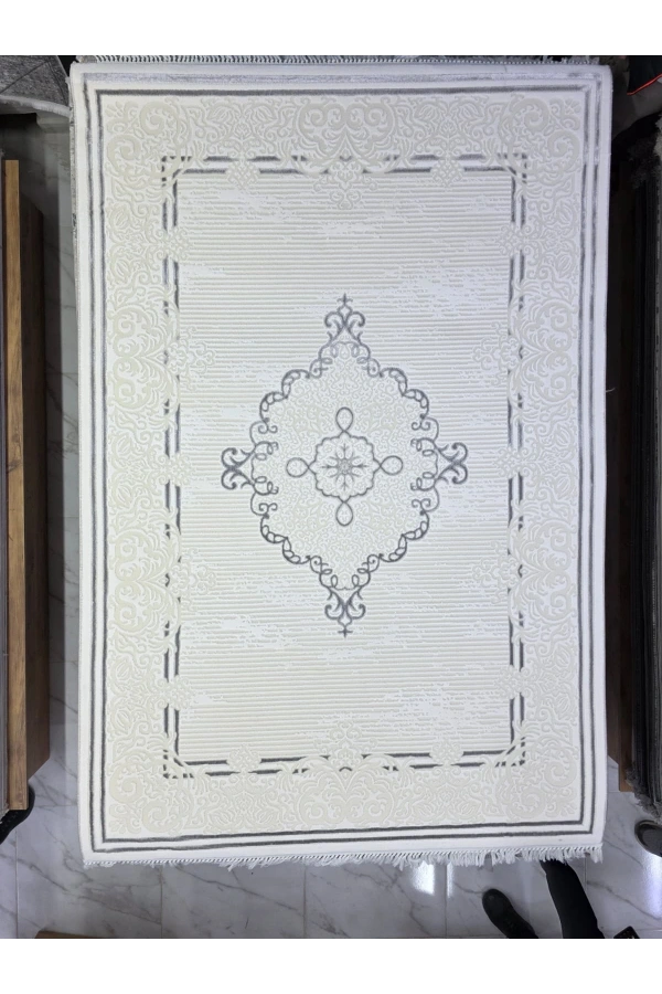 Sevimli Avanos AK121 Beyaz Gri Flosh Elmas Madalyonlu Halı 160x230
