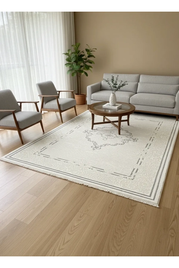 Sevimli Avanos AK121 Beyaz Gri Flosh Elmas Madalyonlu Halı 160x230