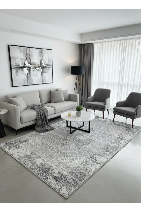 Kevser Kilyos NU1149 Antrasit Geometrik Eskitme Halı 150x233