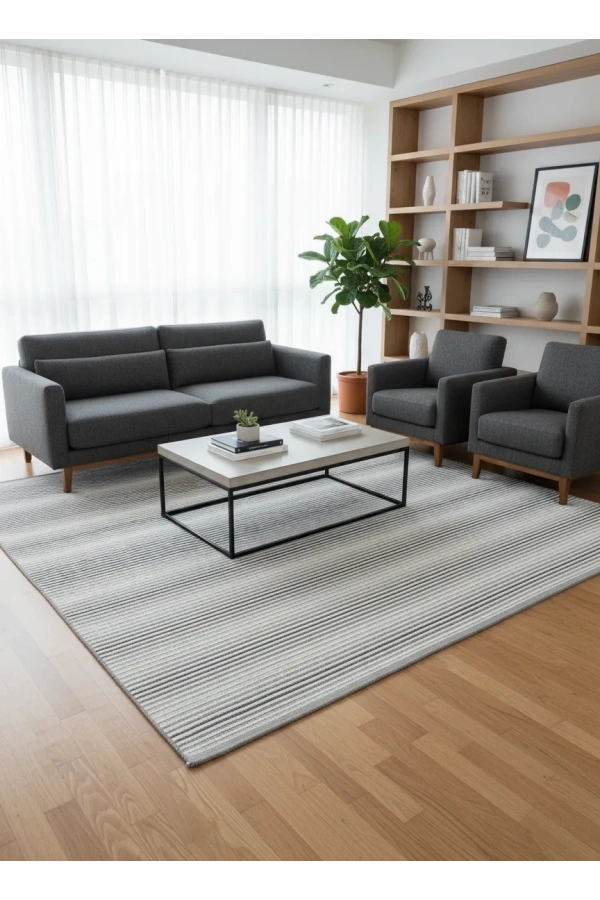 Kevser Kilyos NU1147 Gri İnce Çizgili Dokuma Halı 150x230