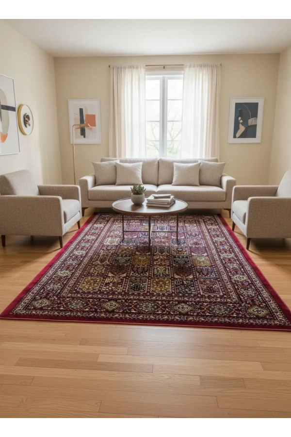 Hereke Klasik 3078L Kırmızı Bahçe Bölmeli Halı 160x230