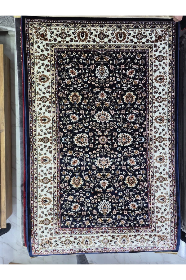 Asar Yün İpek H5500A Lacivert Allover Çiçekli Halı 150x233