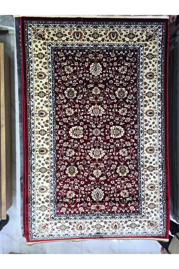 Asar Yün İpek H5500A Koyu Kırmızı Allover Çiçekli Halı 150x233