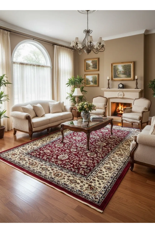 Asar Yün İpek H5500A Koyu Kırmızı Allover Çiçekli Halı 150x233