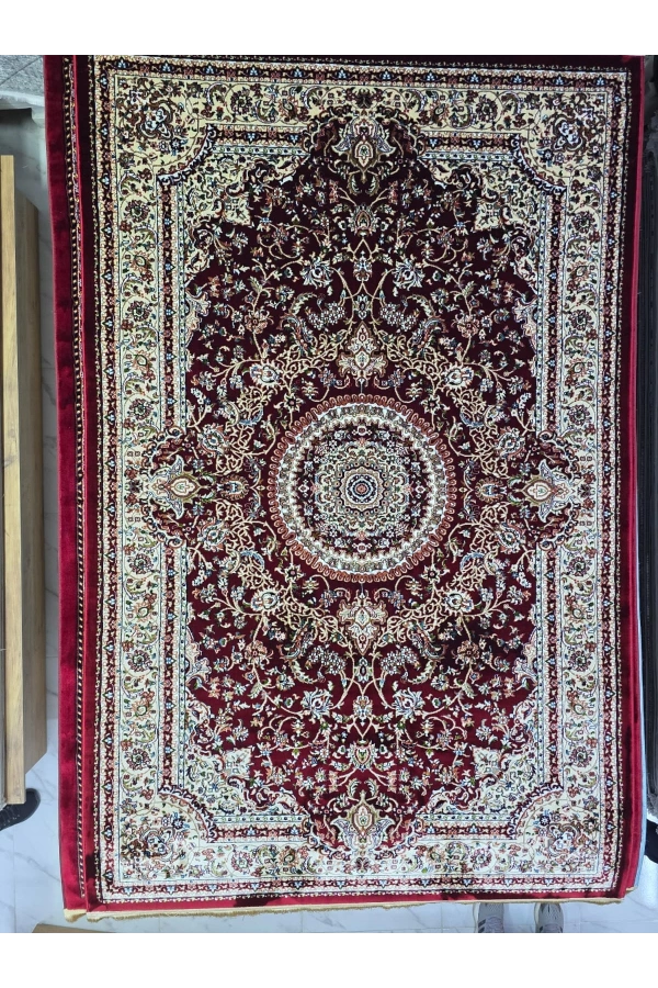Asar Yün İpek H4095A Koyu Kırmızı Çiçekli Allover Halı 150x233