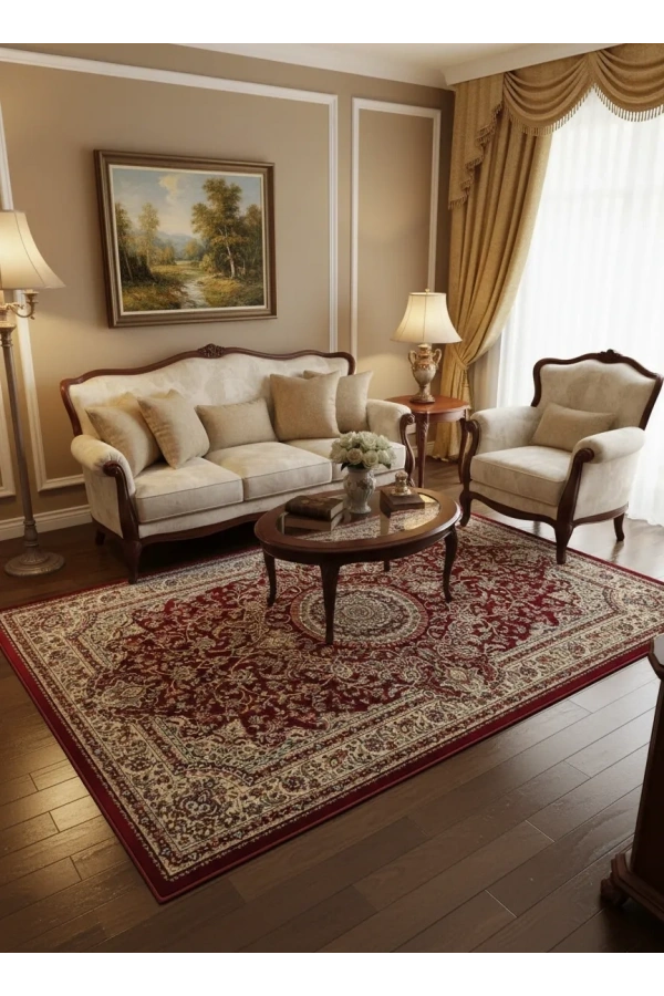 Asar Yün İpek H4095A Koyu Kırmızı Çiçekli Allover Halı 150x233