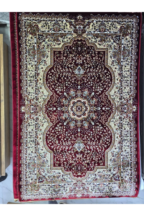 Asar Yün İpek H3528A Koyu Kırmızı Madalyonlu Halı 150x233