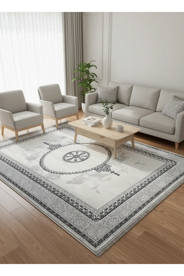 Kevser Kilyos NU1161 Antrasit Madalyonlu Halı 150x230