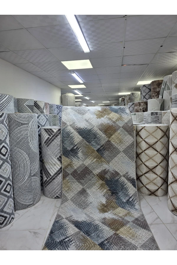 Sarar Lüx Gri Bej Gold Elmas Geometrik Halı