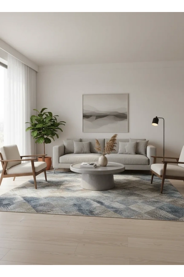 Sarar Lüx Gri Bej Gold Elmas Geometrik Halı