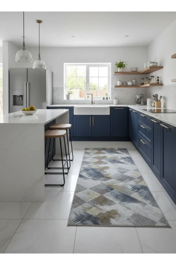 Sarar Lüx Gri Bej Gold Elmas Geometrik Halı