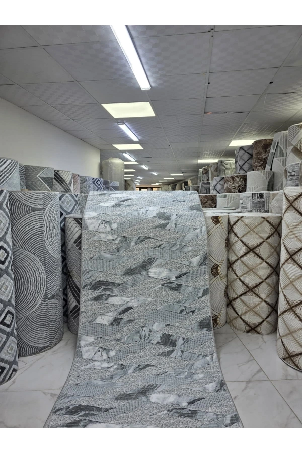 Sarar Lüx Gri Mavi Dalgalı Zikzak Halı