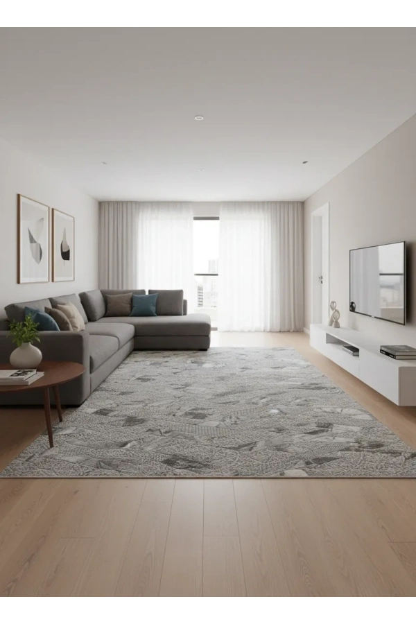 Sarar Lüx Gri Mavi Dalgalı Zikzak Halı