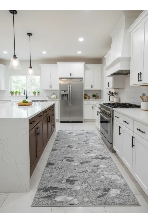 Sarar Lüx Gri Mavi Dalgalı Zikzak Halı