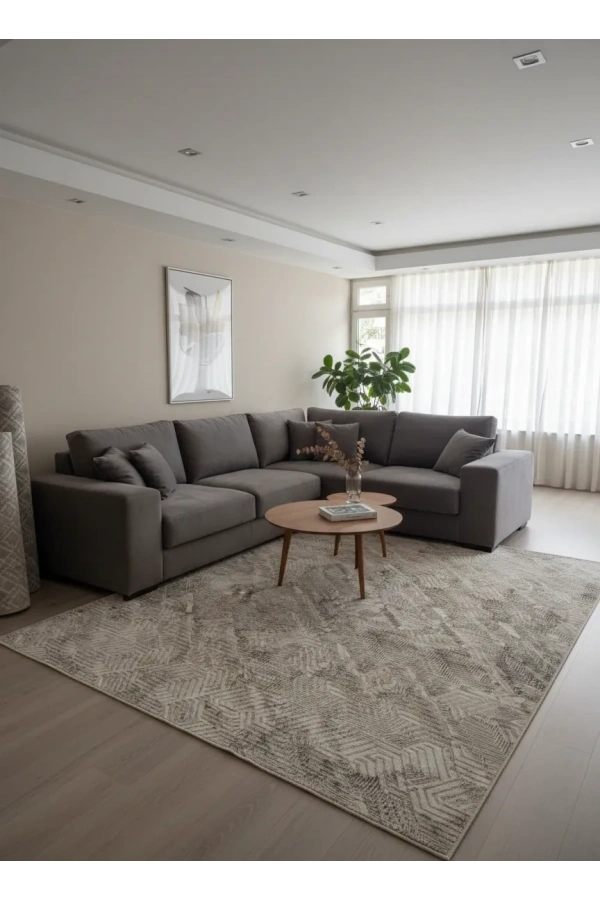 Sarar Lüx Krem Vizon Balık Sırtı Eskitme Halı