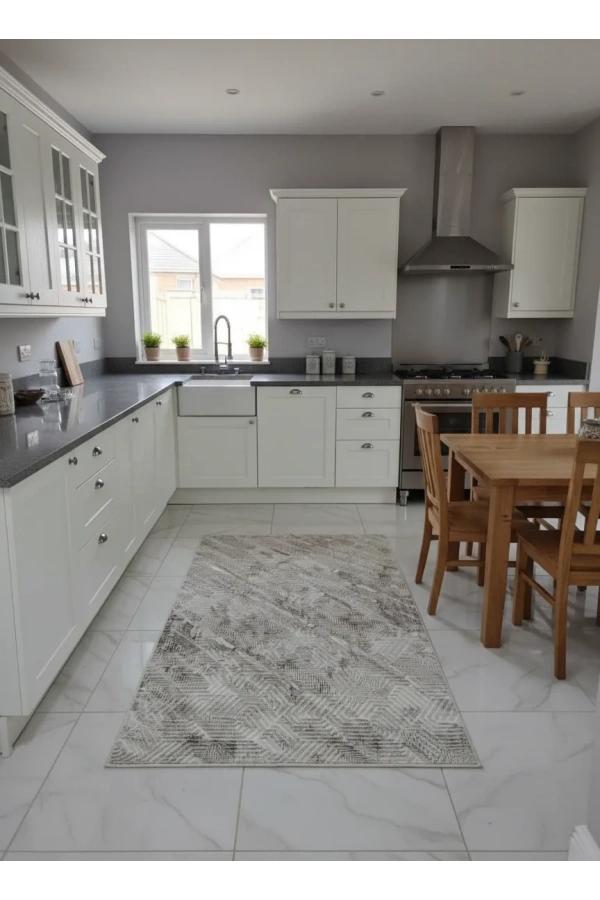 Sarar Lüx Krem Vizon Balık Sırtı Eskitme Halı