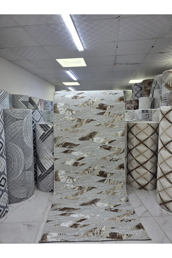 Sarar Lüx Krem Kahve Dalgalı Zikzak Halı