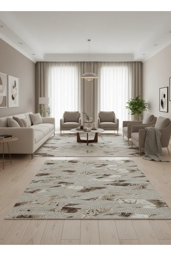 Sarar Lüx Krem Kahve Dalgalı Zikzak Halı