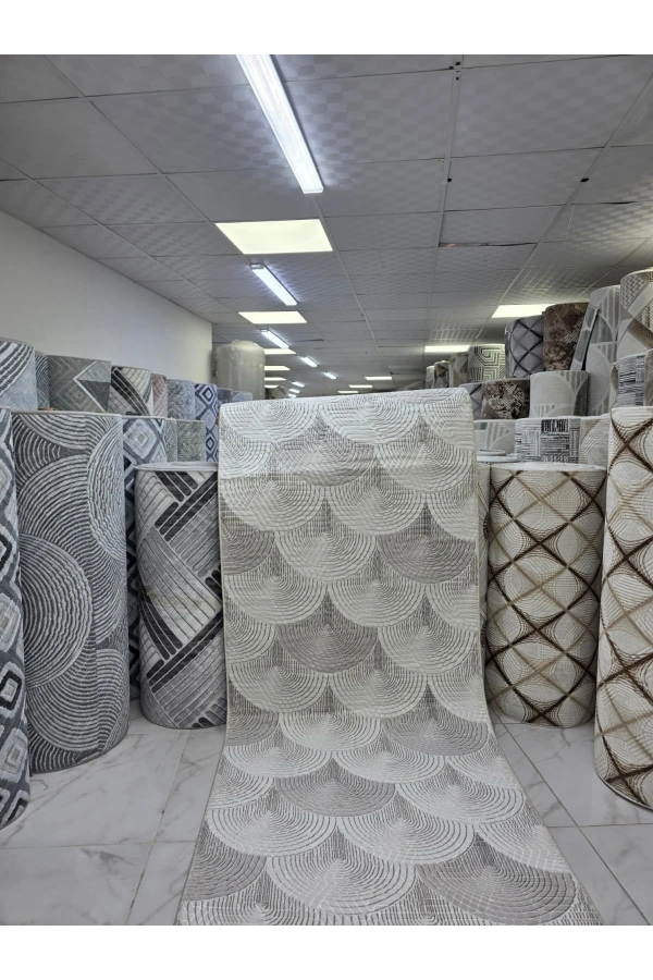 Sarar Lüx Krem Gri Yelpaze Kabartmalı Halı