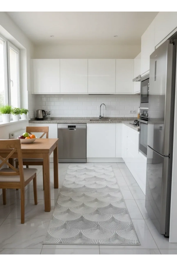 Sarar Lüx Krem Gri Yelpaze Kabartmalı Halı