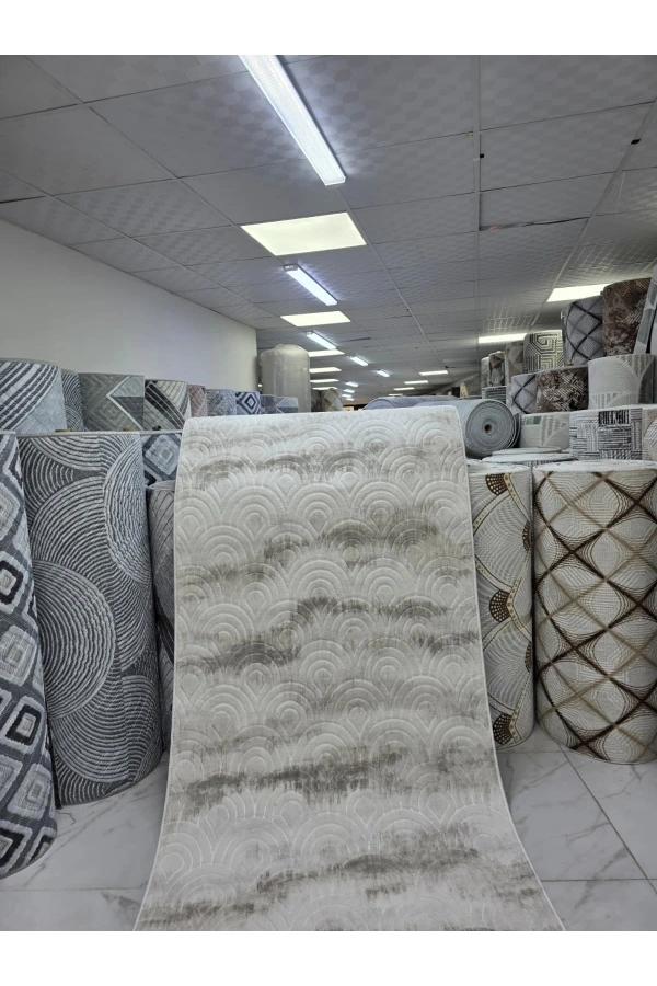 Aksu Krem Gri Balık Pulu Eskitme Halı