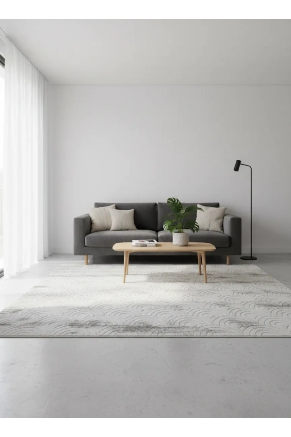 Aksu Krem Gri Balık Pulu Eskitme Halı