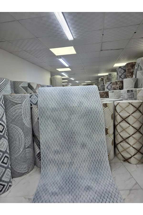 Aksu Açık Mavi Gri Petek Halı