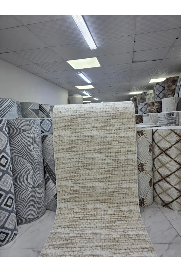 Aksu Krem Bej Art Deco Elmas Yelpaze Halı