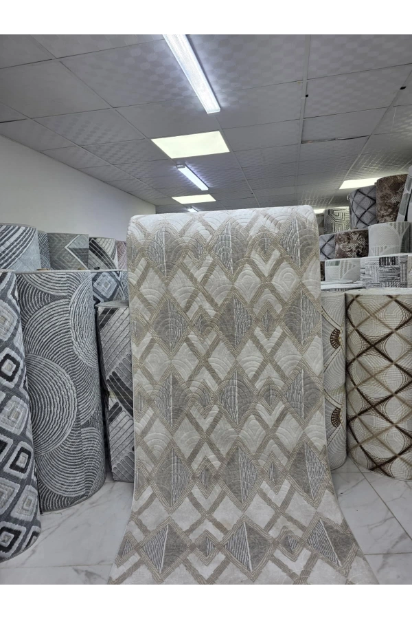 Aksu Gri Petek Kabartmalı Halı