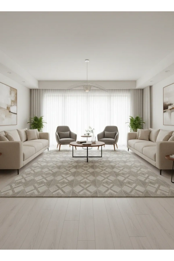 Aksu Gri Petek Kabartmalı Halı