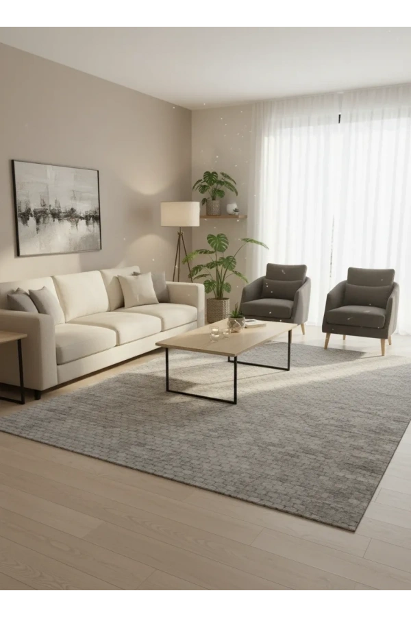 Aksu Bej Vizon Dalgalı Organik Halı