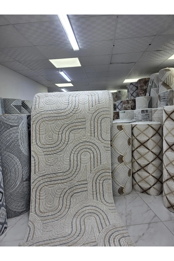 Aksu Krem Petek Kabartmalı Halı