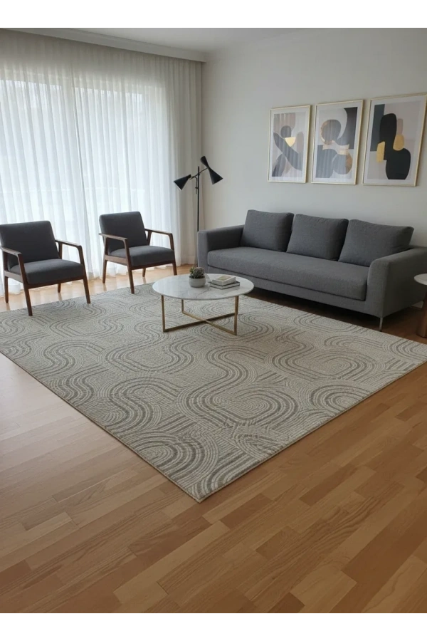 Aksu Krem Petek Kabartmalı Halı