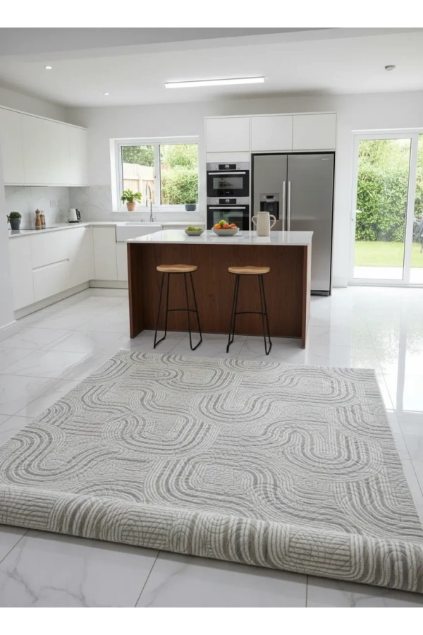 Aksu Krem Petek Kabartmalı Halı